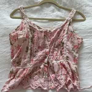 Pink floral eyelet LoveShackFancy blouse size Medium